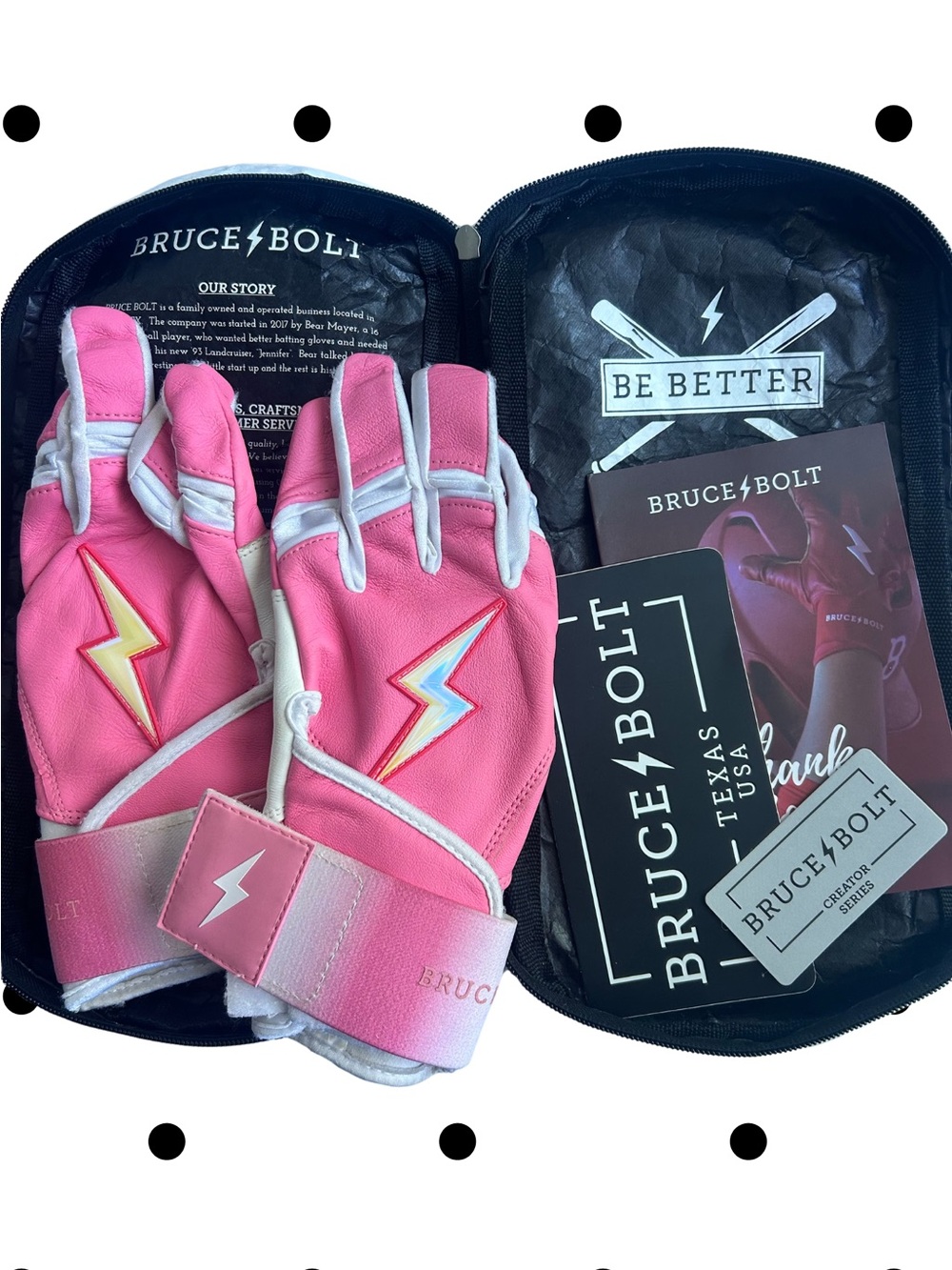 Bruce Bolt Kids Pink Lightning Batting Gloves with Adjustable Wrist Strap